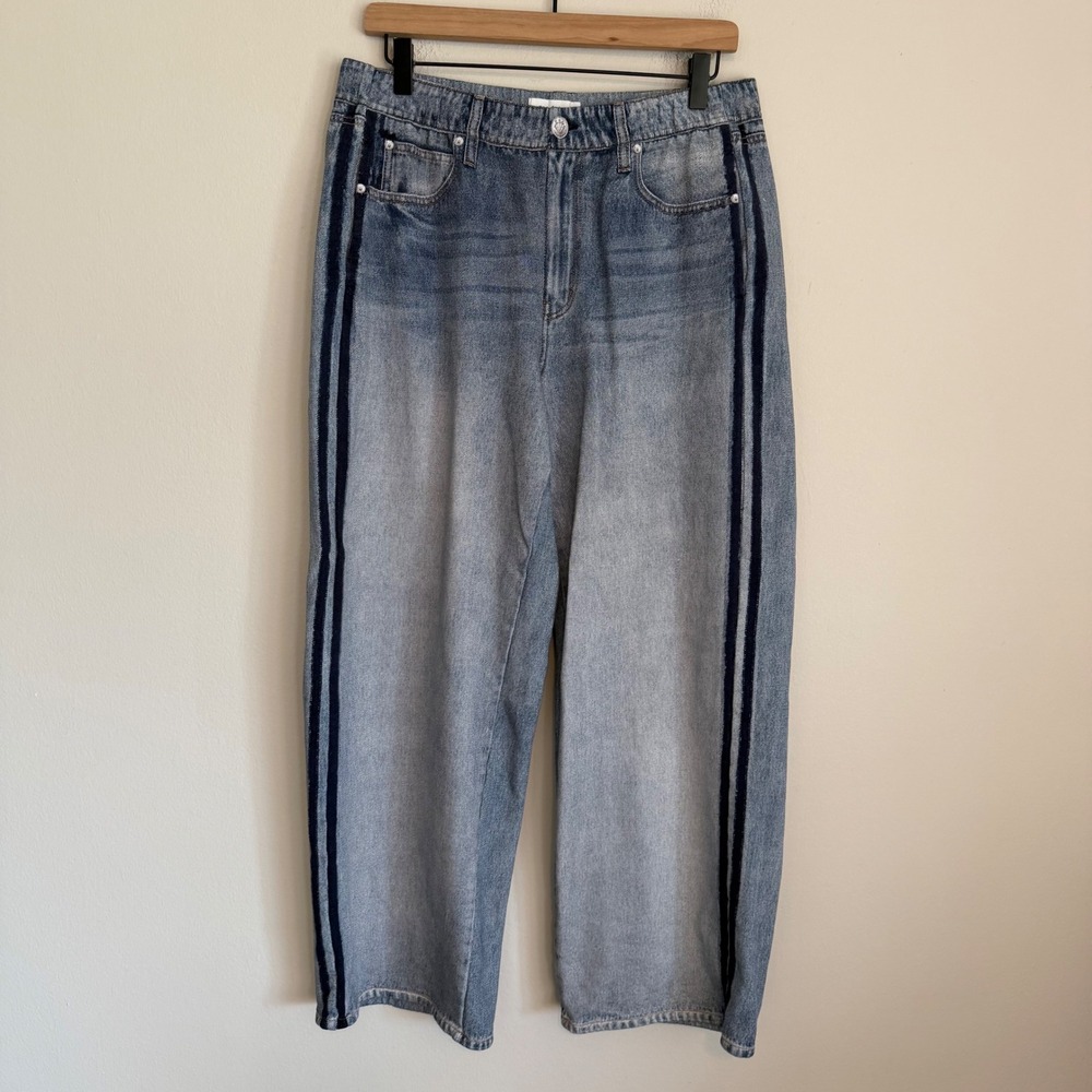 Rag & Bone Miramar Wide Leg Track Pants sweatpants L cotton side stripe casual - Picture 2 of 6